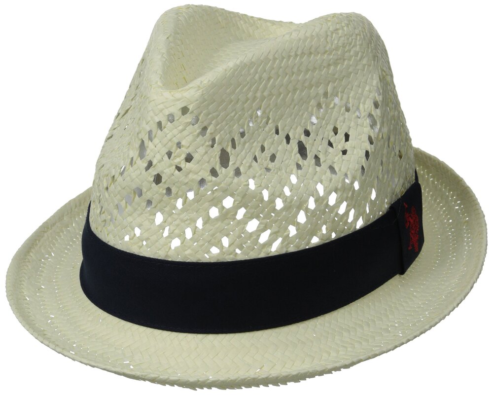 1489 U.S. Polo Assn. 's Straw Trilby with Cut Outs Twill Hat Band